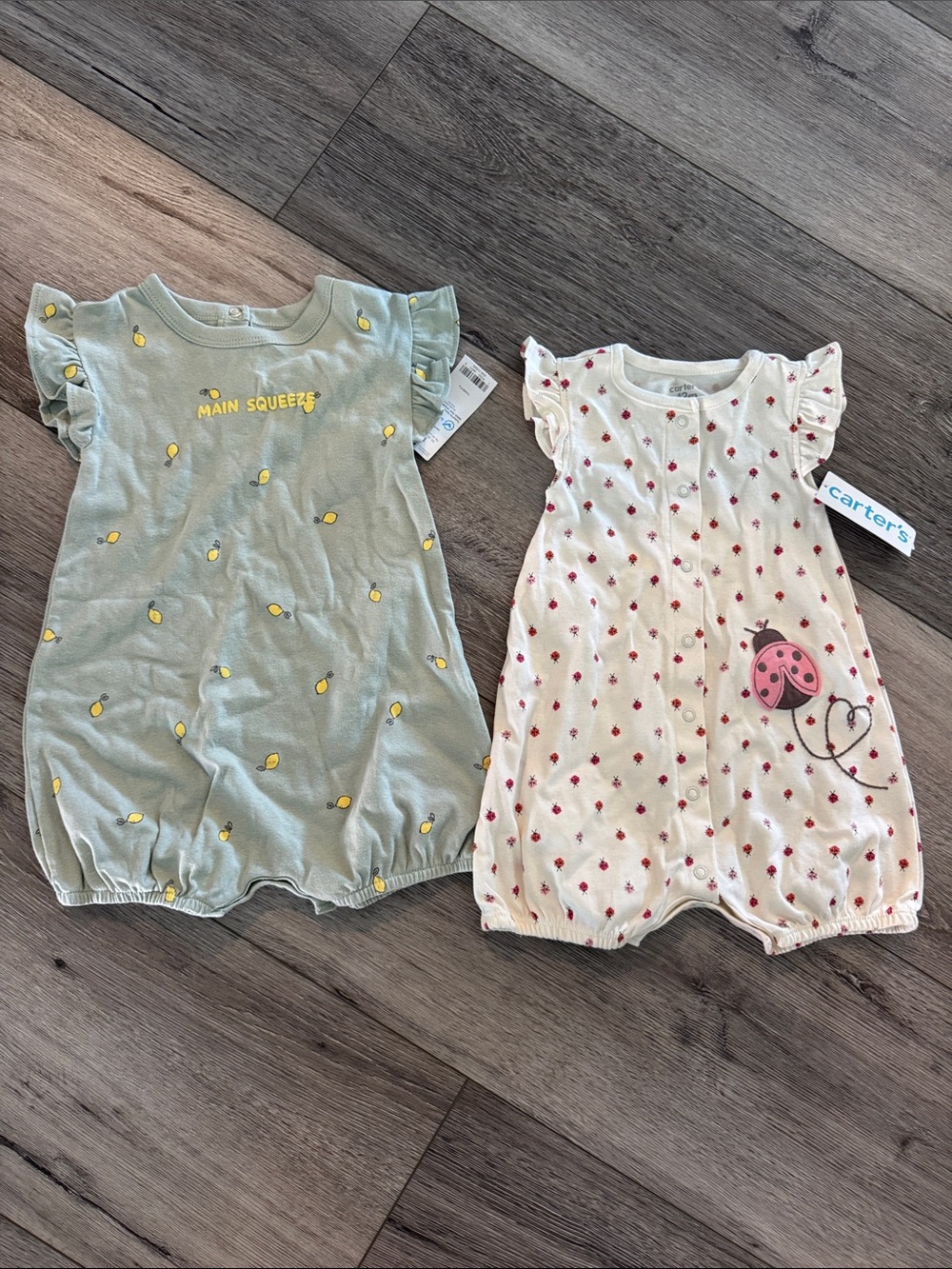 Carter's Cream Ladybug & Sage Lemon Baby Romper Pair